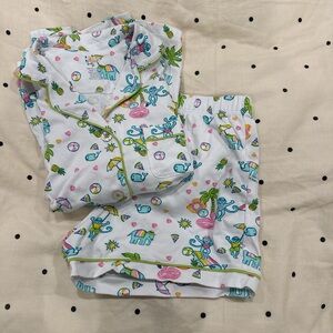 Roller Rabbit White Pajamas with Blue and Pink Accents
